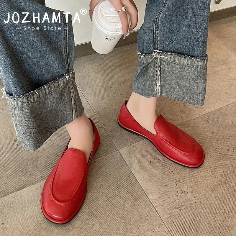 JOZHAMTA Size 33-40 Women Flats Loafers Soft Genuine Leather Low Heels Shoes 2025 Ins Casual Slip On Daily Office Lady Dress