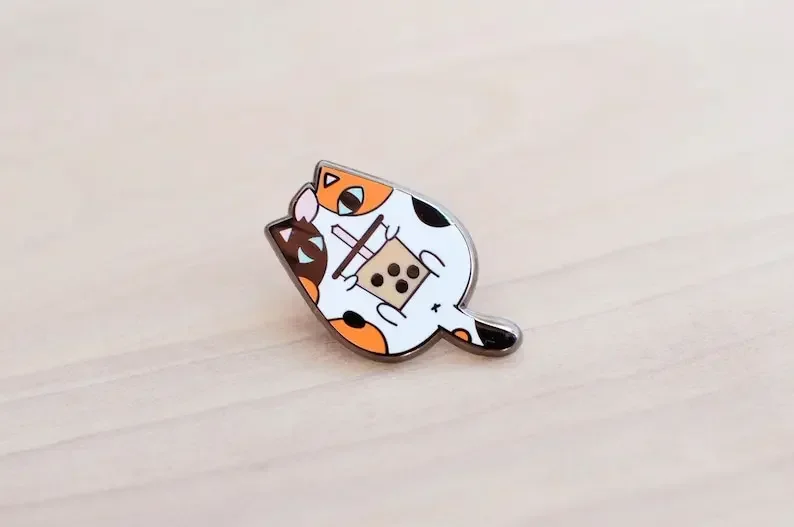 Calico Cat and Bubble Tea Enamel Pin  brooch cute  pins for backpacks