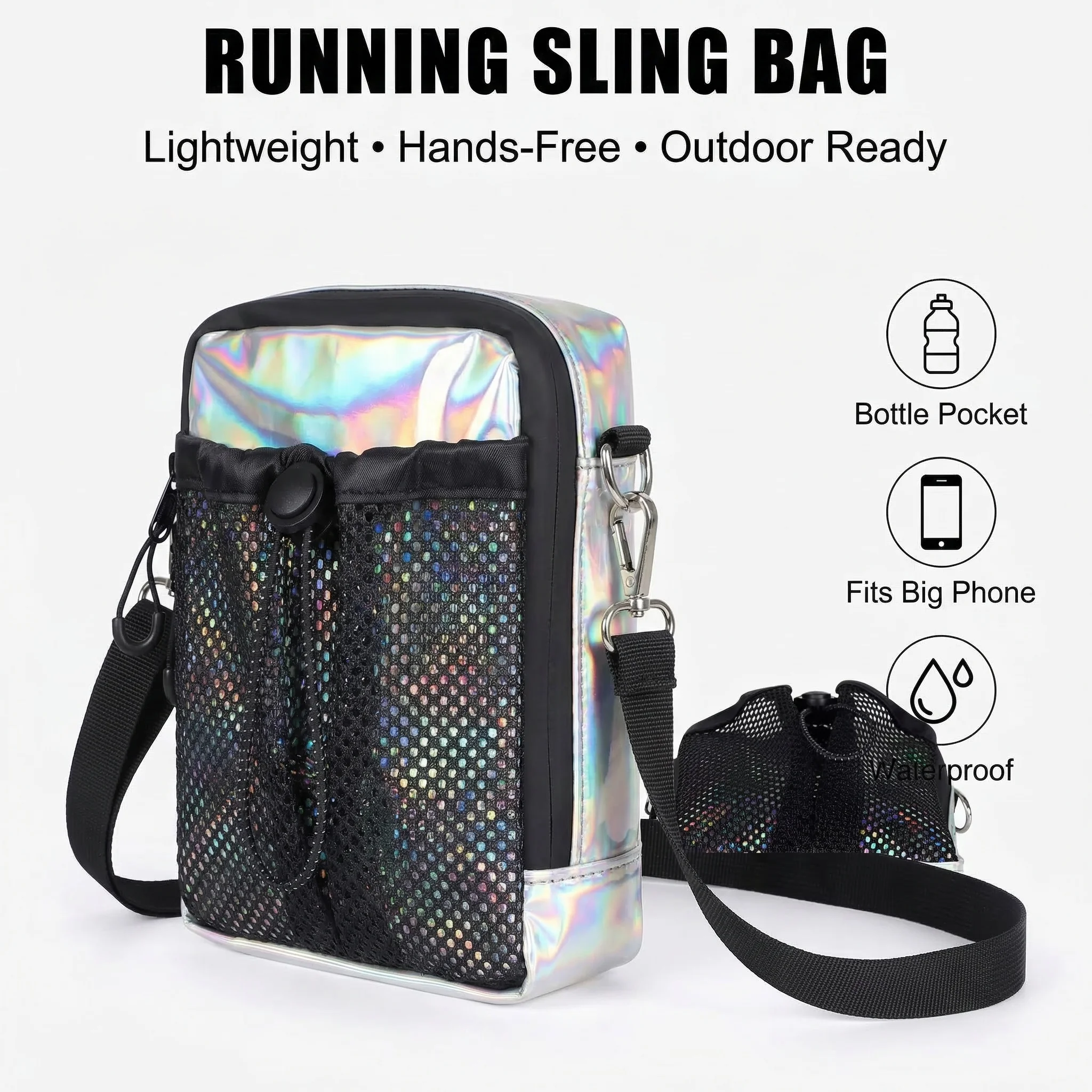 

Running Phone Sling Bag With Water Bottle Holder Crossbody Sports Bag Waterproof Hiking Chest Bag For Women Men