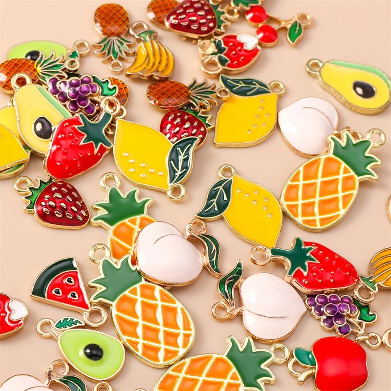 20 Stück Niedliche Gemischte Frucht-Anhänger Emaille Erdbeer-Trauben-Kirsch-Charms für Schmuckherstellung Halsketten Ohrringe DIY Basteln Geschenk – Detail 4