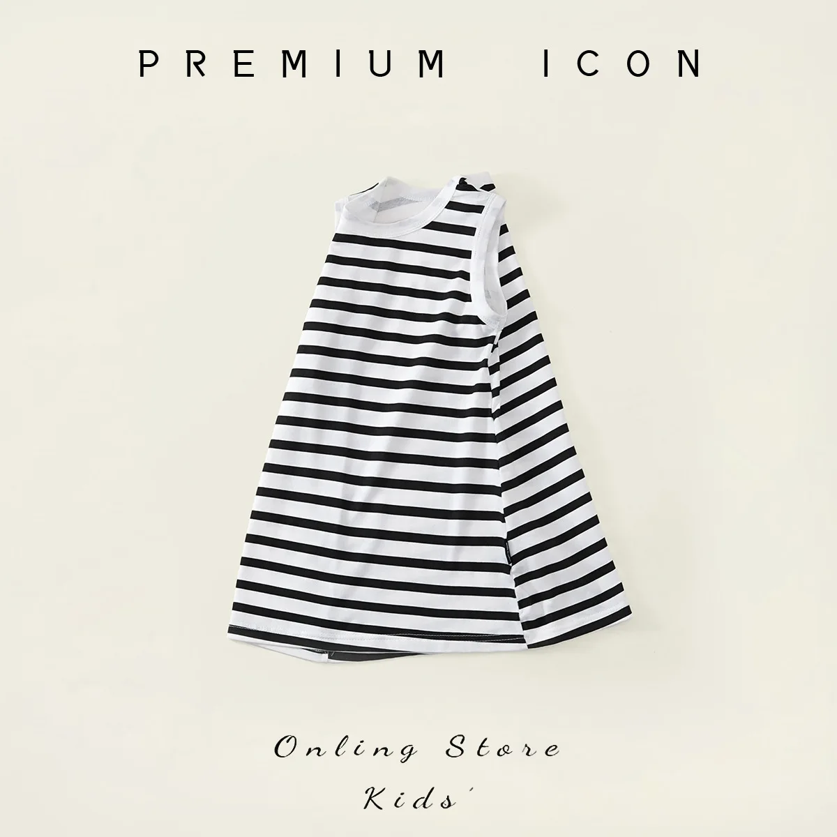 Girls' Black and White Striped Knitted Vest Dress 2026 Summer Pure Cotton Children's Sleeveless Dress Baby Base Skirt