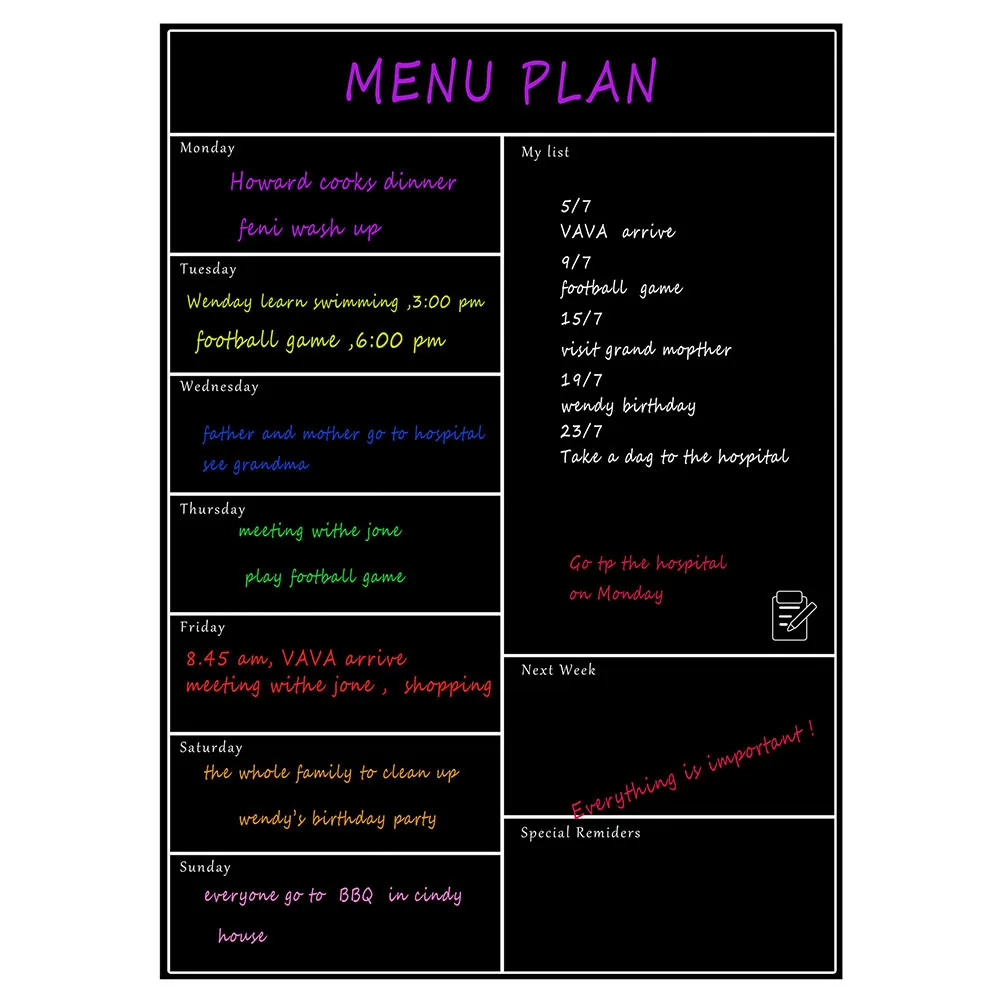 Weekly Planner Magnetic Board Thick Reusable Calendar Sheet For Fridge Metal Surfaces A3 Black Weekly Calendar Pad