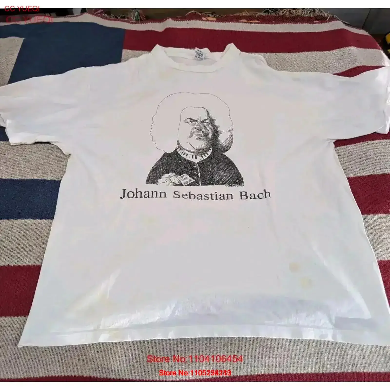 Vtg 1992 Johann Sebastian Bach T Shirt Baroque Composer Illustration Art XL vintage Washed Comfortable homme Stretched vintage