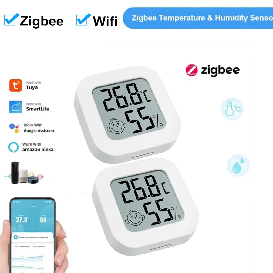 Tuya Zigbee Temperature Humidity Sensor LCD Digital Display Remote Monitor By Smartlife Bluetooth Control Work With Alexa Google