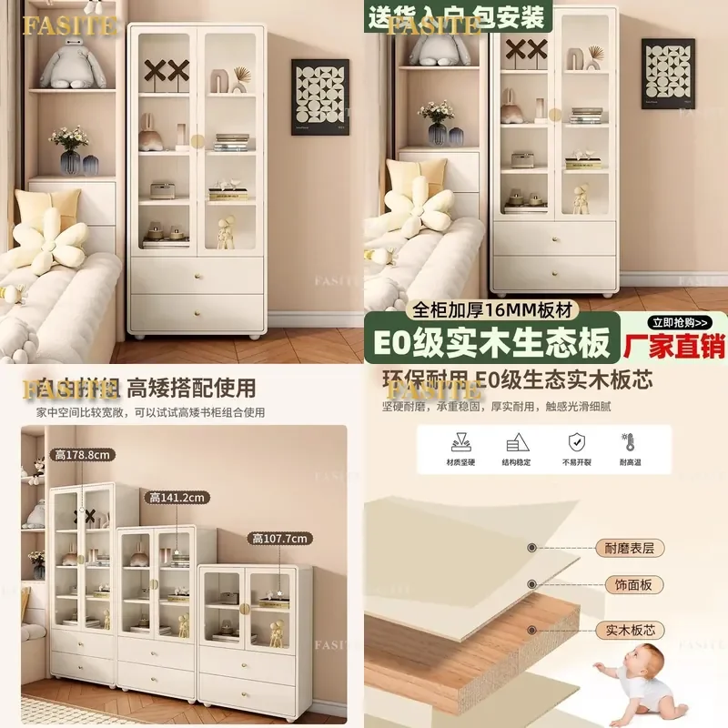 For Bookshelf Floor to Ceiling Glass Door Display Cabinet Dustproof Storage Locker Bedroom Furniture Large Capacity Organizer