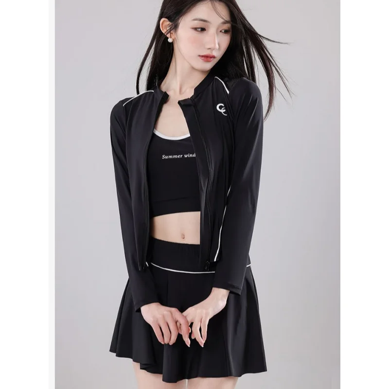 

Minsu Women's Swimsuit Three-Piece Set Long Sleeve 2025 New Sun Protection Beach Vacation Diving Surfing Suit Slim Fit