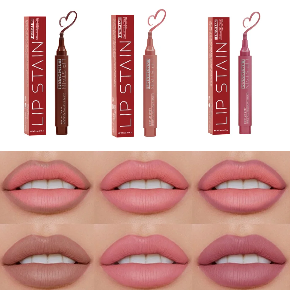 LANGMANNI Set di 3 matite liquide in velluto opaco per définir la forma delle labbra, colore duraturo, tinta labbra, lucidalabbra