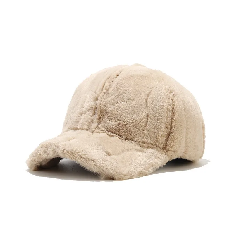 Winter Hats For Women Thickened Faux Fur Baseball Cap Female Outdoor Sunshade Keep Warm Solid Adjustable