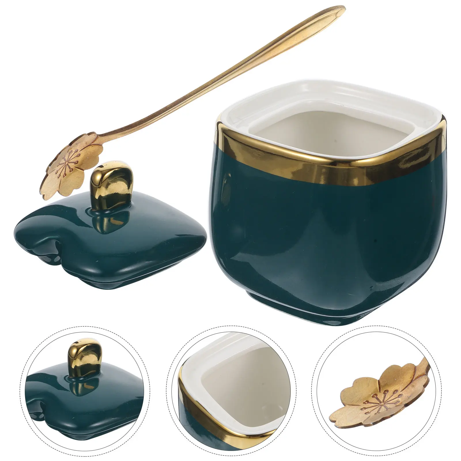 

1Pcs Colored Ceramic Seasoning Pot with Spoon Premium Food Safe Material Compact Design Seasoning Storage Jar for Home Hotel