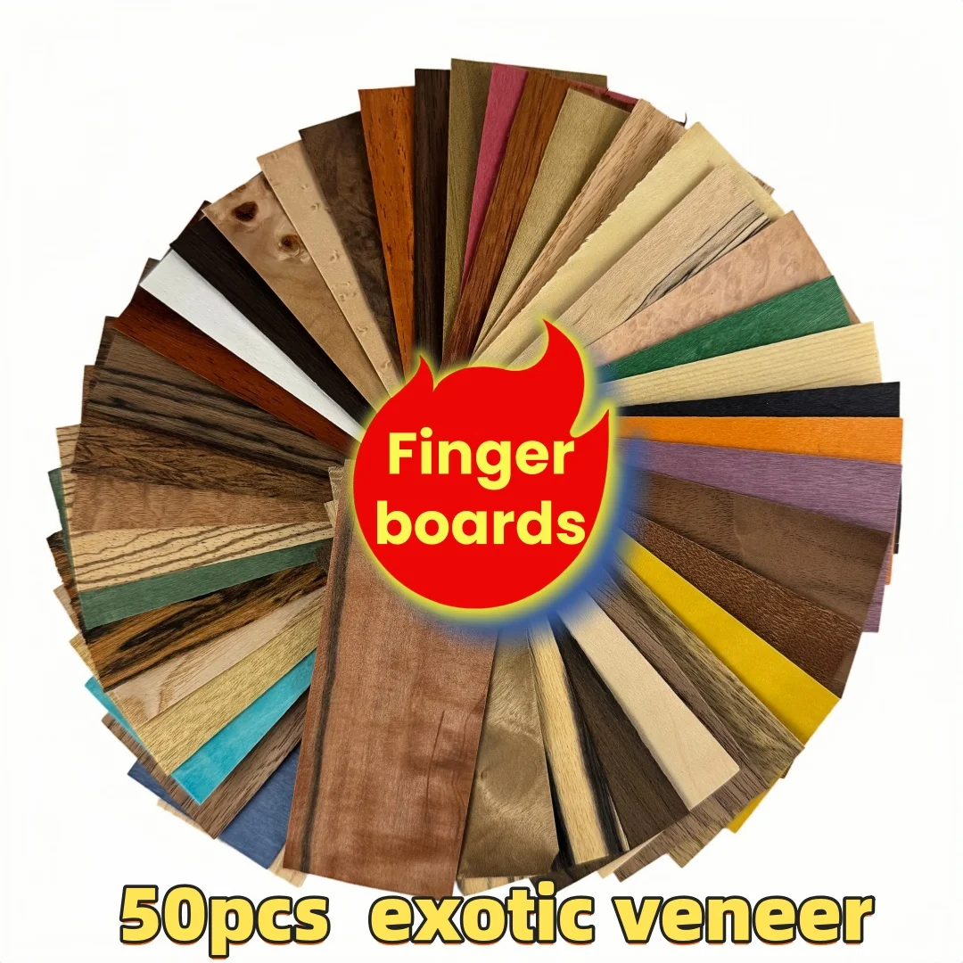 

50 шт. деревянных шпонов для фингербордов, 0,5 мм, экзотические окрашенные, яркие цвета, с выраженным рисунком древесины, 2”x4.5” (50x120 мм)