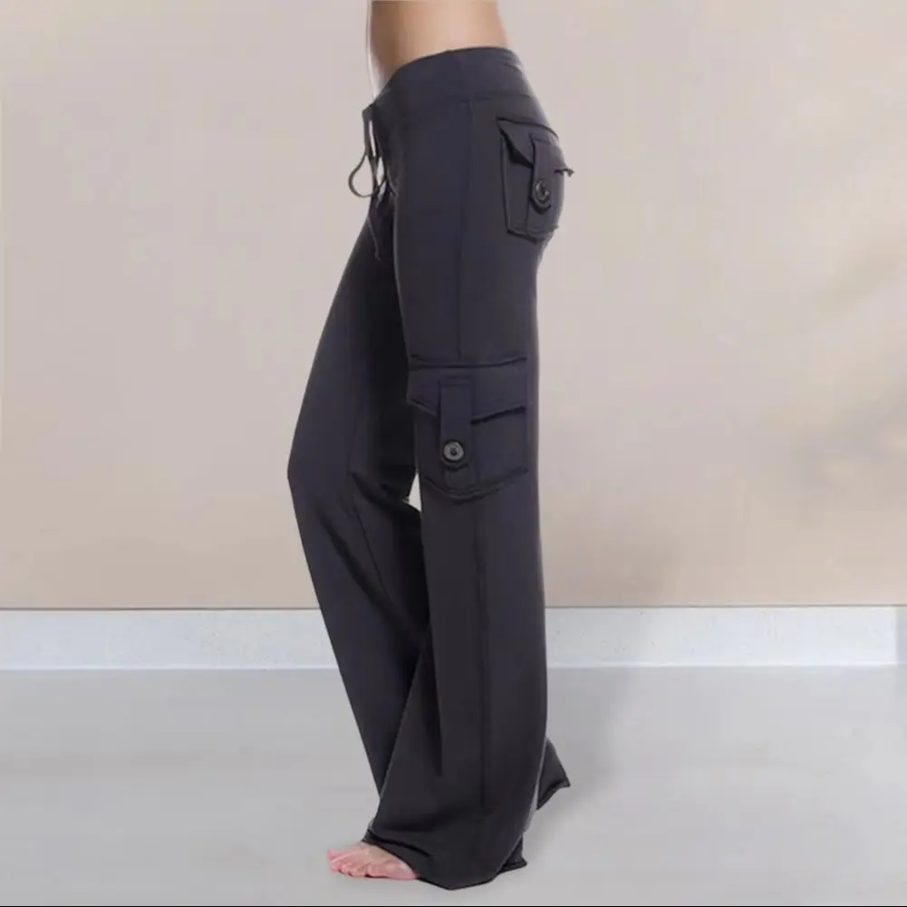 

Women Cargo Pants Solid Color Multi-Pocket Loose Casual Sweatpants Solid Color Wide Leg Elastic Waist Drawstring Jogging Trouser