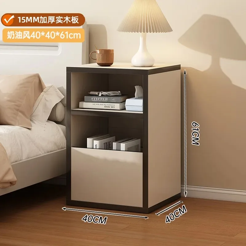 ชั้นวางข้างเตียงไม้จริงแบบเรียบง่าย สไตล์มินิมอล สีดำขาว