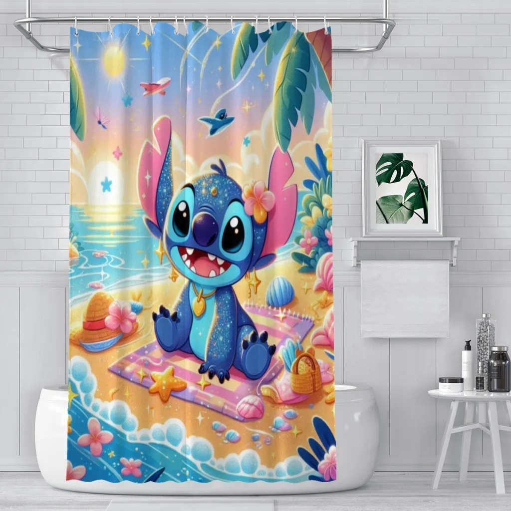 

Stitch Shower Curtain Cartoon Cute KidsLandscape Bath Curtain With Hooks for Bathroom waterproof