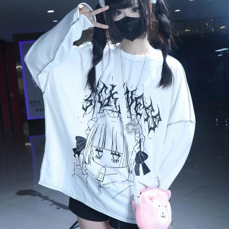 Streetwear T Shirts Women Clothing Print Long Sleeve Tees Casual Fashion Japanese Camisetas Cartoon Y2k Tops Oversized T-shirts