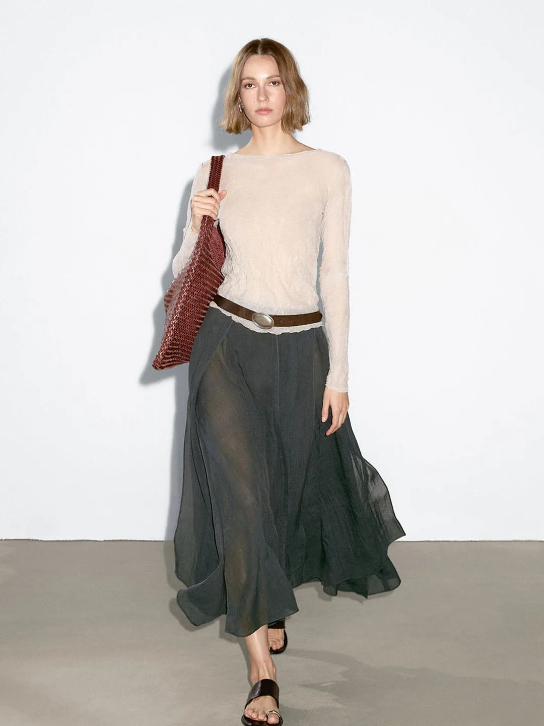 

New Arrival MD Women's Summer Fairy Aosphere Vaion Sle Draped Thin Veil Ele Asymmetrical Hemline f-length Skirt