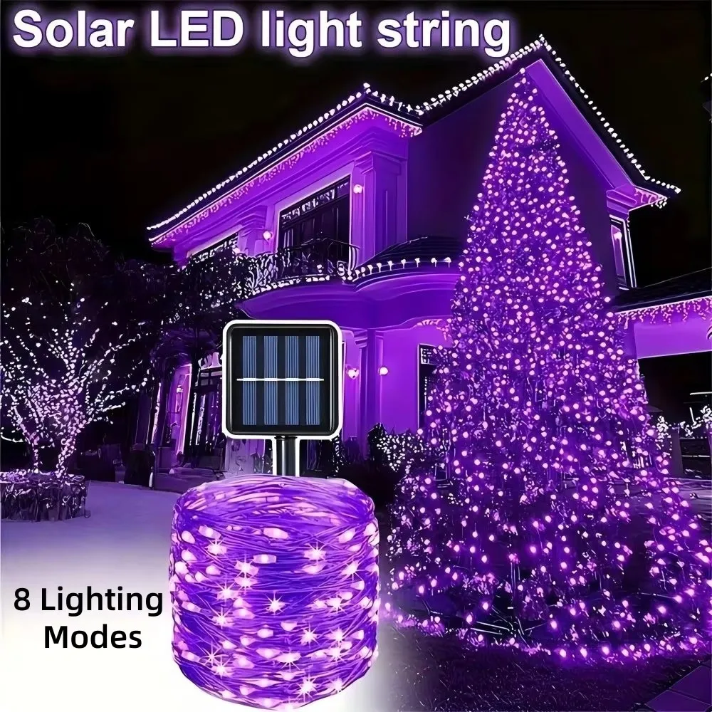1/2PC 12M100LED Halloween Solar LED Copper Wire Lamp, Used For Garden, Courtyard, Terrace, Wedding And Holiday Decoration