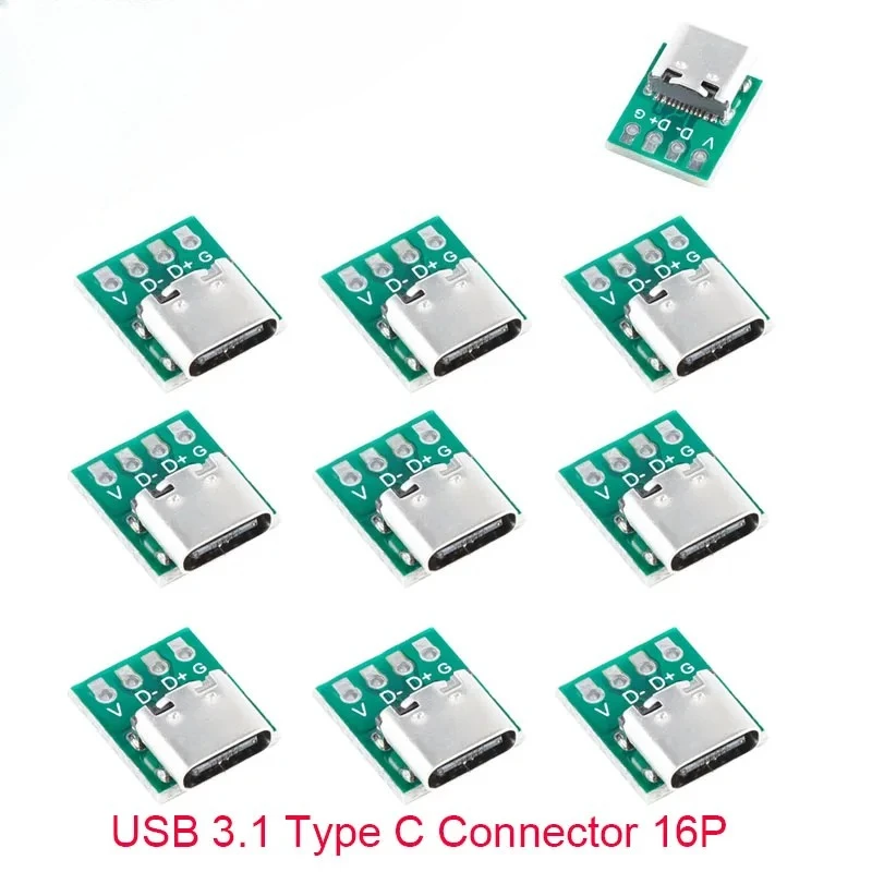 

10Pcs/5Pcs USB 3.1 Type C Connector 16 Pin Test PCB Board Adapter 16P Connector Socket For Data Line Wire Cable Transfer