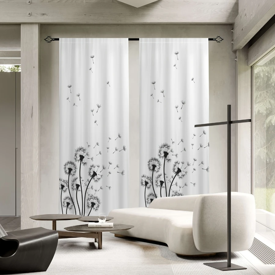 2PCS Digital Printed Curtains, Simple Dandelion Design, Modern Minimalist Style for Living Room Bedroom Kitchen Home Decor