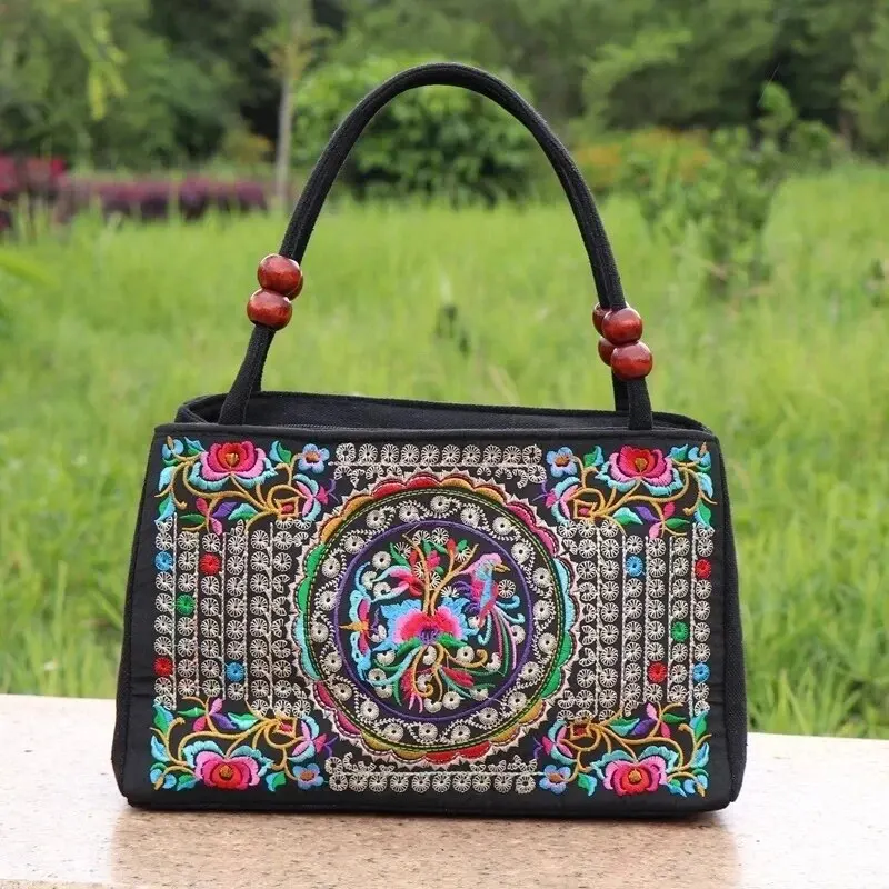 Yogodlns New Ethnic Style Embroidery Bag Double Zipper Dwustronna damska torba na ramię Crossbody