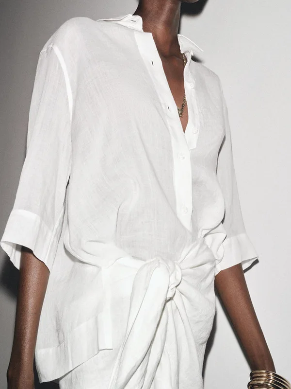 Casual ort Sve irt Ele Sle enkele knop turn-down kraag losse pasvorm zomer dunne stof pure kleur