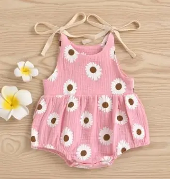 Lioraitiin 0-24M Newborn Infant Baby Girl Summer Fashion Daisy Floral Printed Bodysuit O-Neck Jumpsuit 4Colors