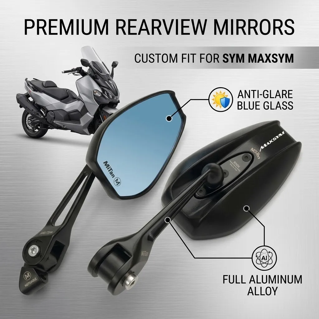 Universal Motorcycle Accessories Aluminum Blue Glass Rearview Mirror For SYM MAXSYM TL 500 508 Maxsym TL500 TL508