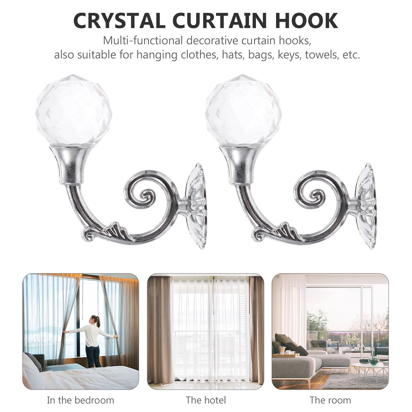 خطافات ستائر كريستالية متعددة الوظائف، ربطات عنق مزخرفة للمنزل وغرفة الزفاف، شماعات ستائر مثبتة على الحائط من حجر الراين #6