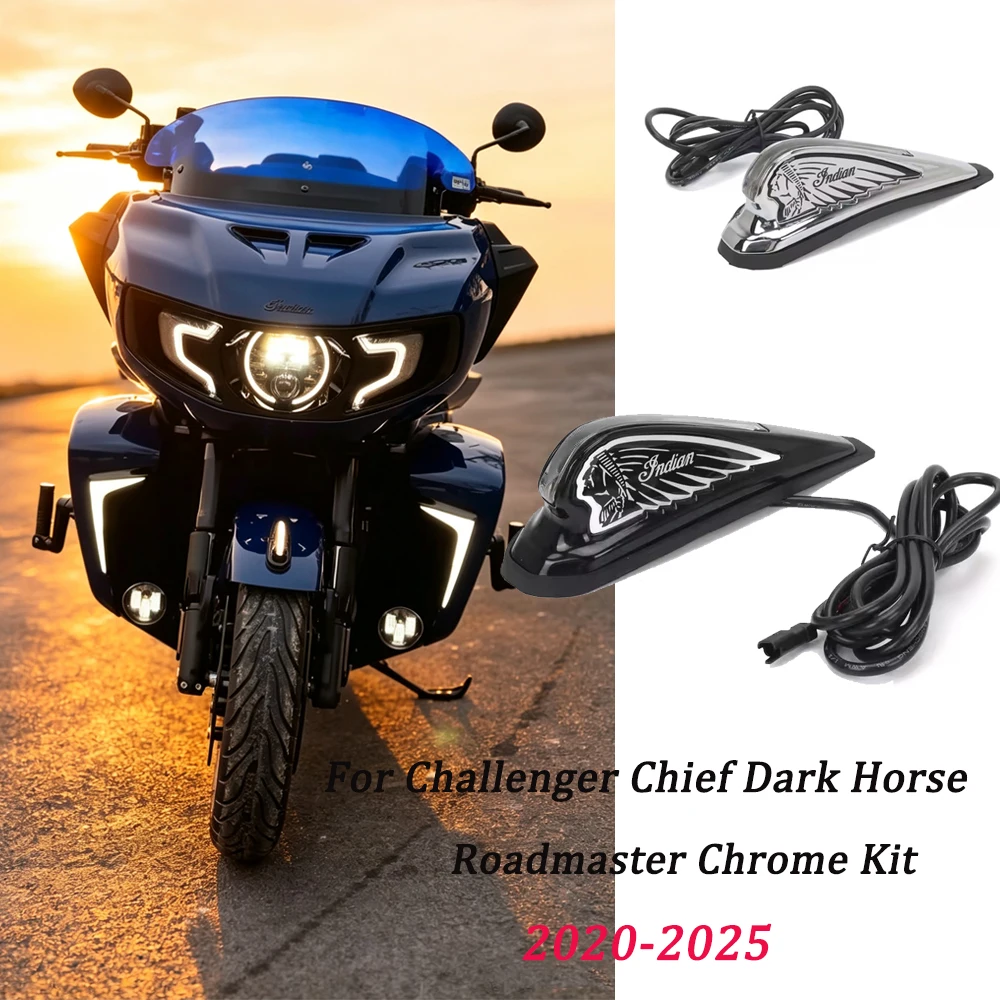 For Challenger Chief Dark Horse Springfield Vintage Roadmaster Chrome Kit New Indian Motorcycle Headdress Light LED Front Fender