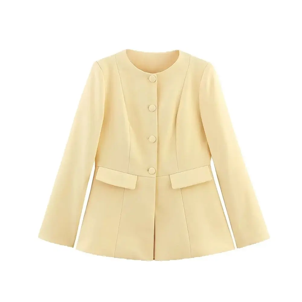 سترة نسائية خريفية جديدة عصرية وبسيطة ومتعددة الاستخدامات برقبة دائرية وقصة ضيقة