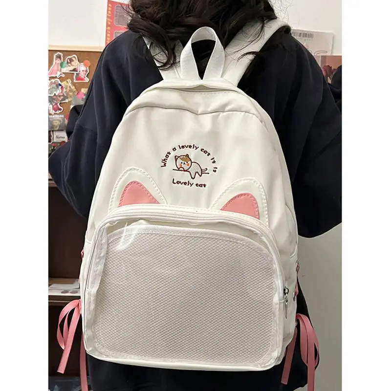

Kawaii Ita Bag, женский рюкзак, рюкзаки большой емкости для женщин, Itabag, прозрачный карман, декор с кошачьими ушками, женская сумка