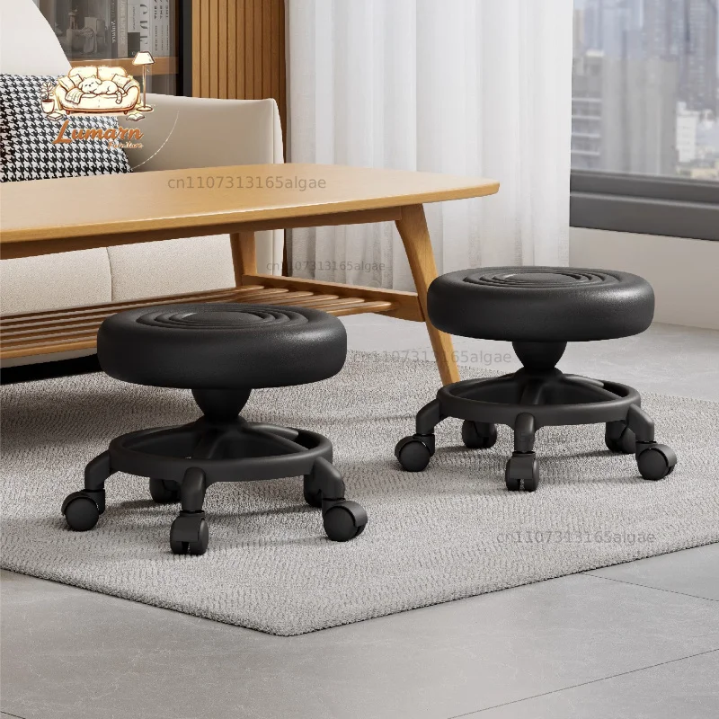 Modern Minimalist Stool with Silent Swivel Wheels, Space-Saving Round Footrest for Entryway, Rotating Living Room Chair