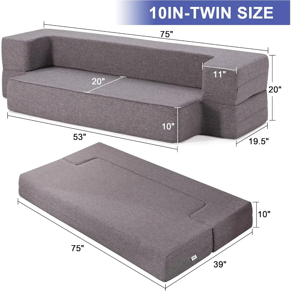 Fold Out Couch Bed with 2 Pillows & Washable Cover Convertible Sleeper Folding Sofa Bed Mattress for Living Room