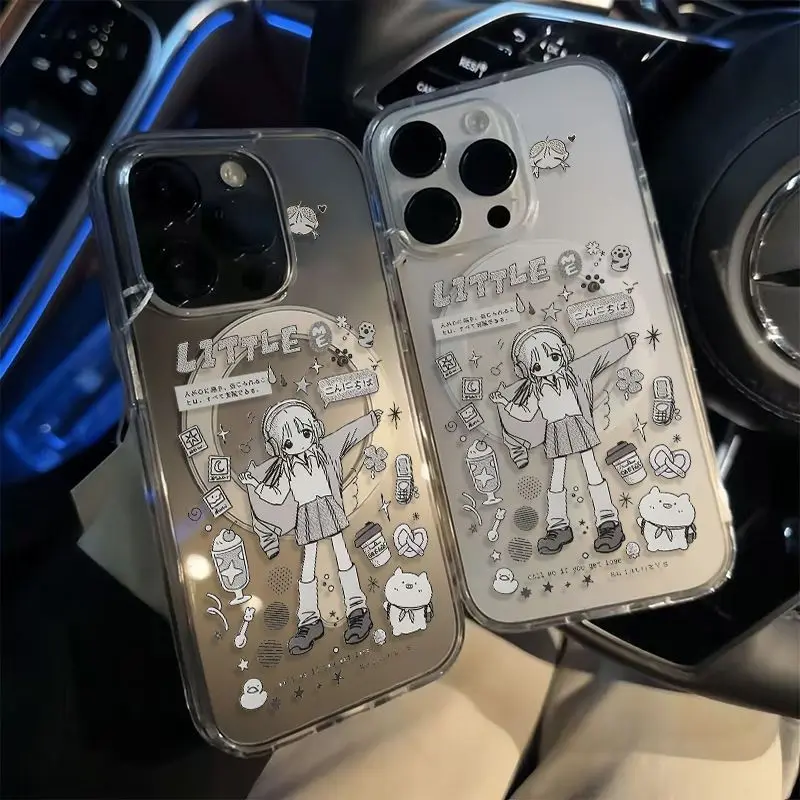 Kawaii Anime Sweet Anime Girl Phone Case For Magnetic iPhone 17 AIR 16 E 15 14 13 12 11 PRO MAX PLUS MINI Anti Drop Cover - view 3