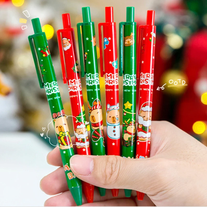 10 unids/lote, regalos de Navidad, bolígrafos de prensa para estudiantes, bolígrafo Neutral de Navidad Caybara bonito, bolígrafo de Gel negro de 0,5mm, bolígrafo de firma de papelería