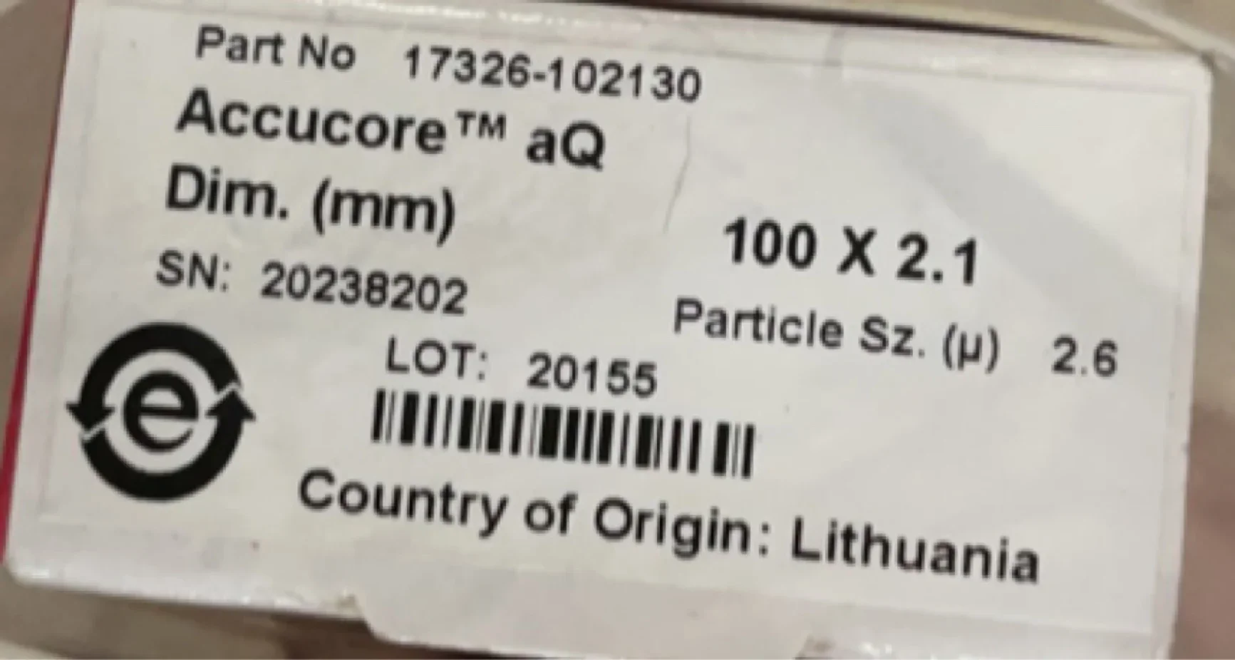 Diane Liquid Chromatography Column 17326-102130 Accucore ™ aQ C18 100 * 2.1mm 2.6um