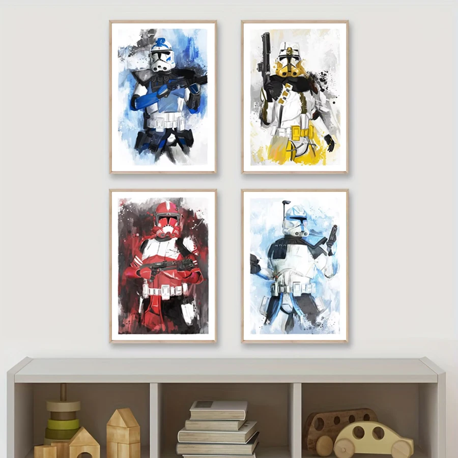 Klassische Film-Weltraumkriege-Kunstdrucke, Aquarell-Poster, Klon-Trooper-Leinwandgemälde, Wandbilder für Jungenzimmer, Deko, Fan-Geschenke