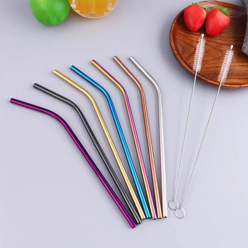 304 stainless steel Straw Reusable Straws for Beer Fruit Juice Drink Stainless Steel Metal Straws + Brush+Bag Bar Accessories