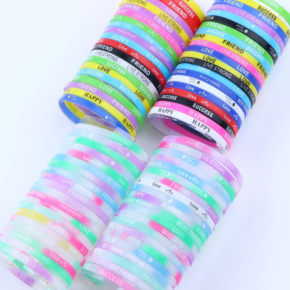 20/30/50/100Pcs/Lot Fashion Leisure Glow Elastic Silicone Bracelets For Women Men Mix Color Jewelry Party Accessories Wholesale