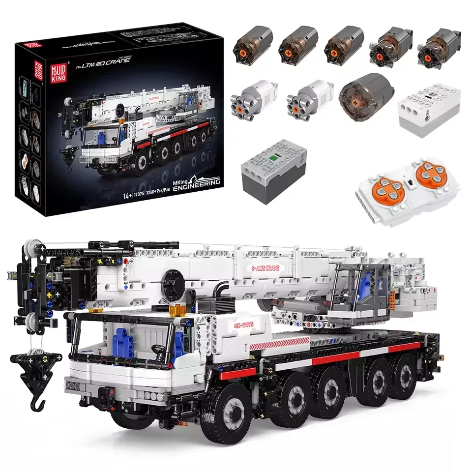 

MOULD KING 17075 LTM1110 Mobile Crane 1366PCS Remote Control Engineering Truck Building Kit for Adults