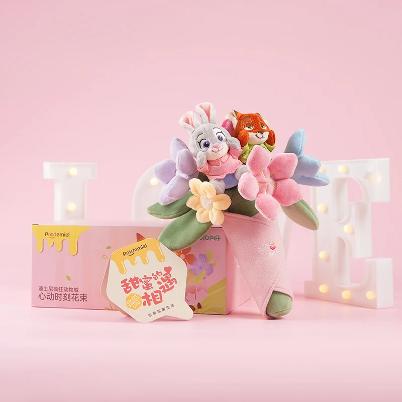 Potdemiel Zootopia Pareja Juego de Regalo de Peluche - Tarro de Miel de Disney con Muñeco de Peluche Judy y Nick, Propuesta de Cumpleaños Sorpresa Romántica