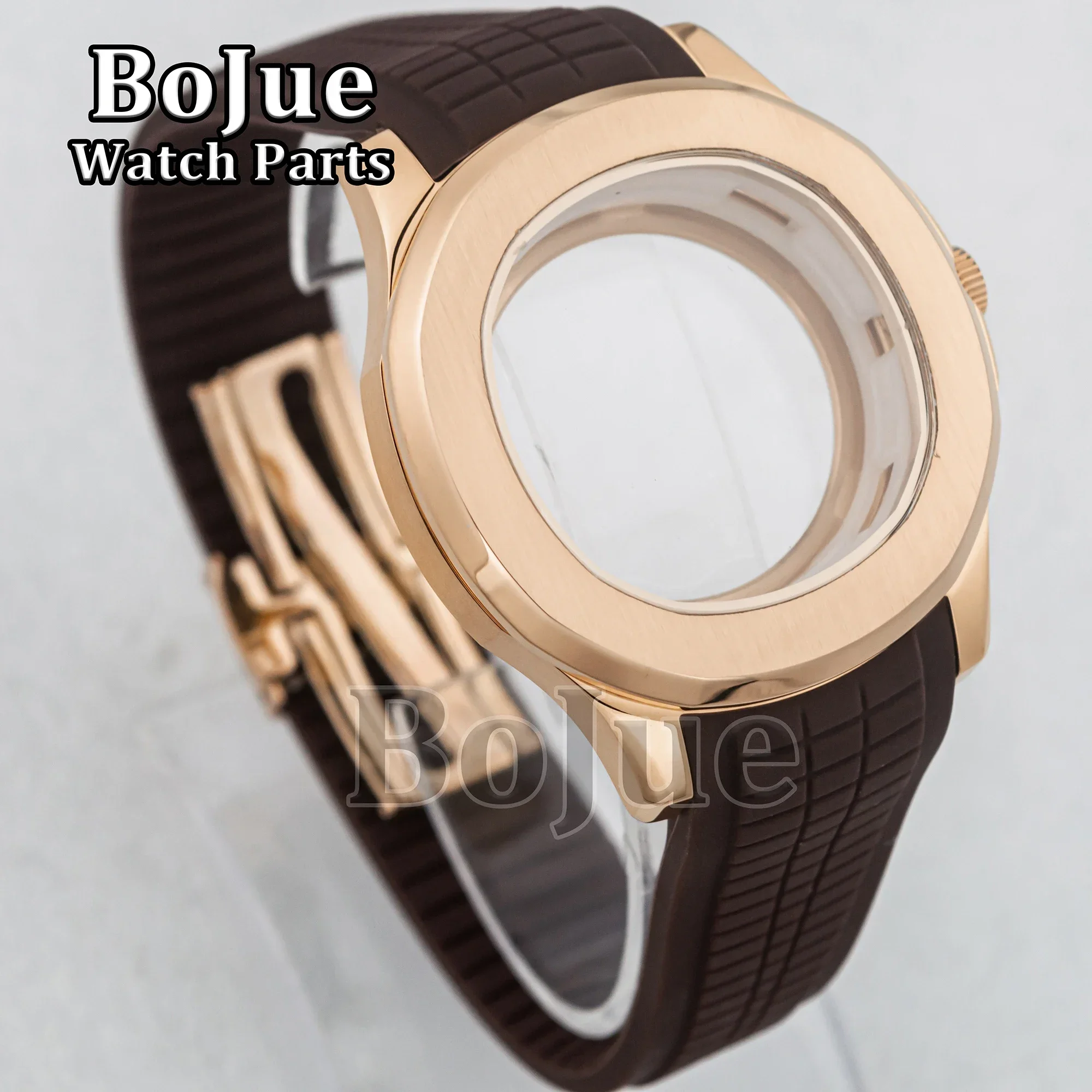 42mm Rose Gold Watch Case Sapphire Glass Crystal Rubber Strap fit Mod AQUANAUT Nautilus NH35 NH36 movement 32mm Dial Men Parts