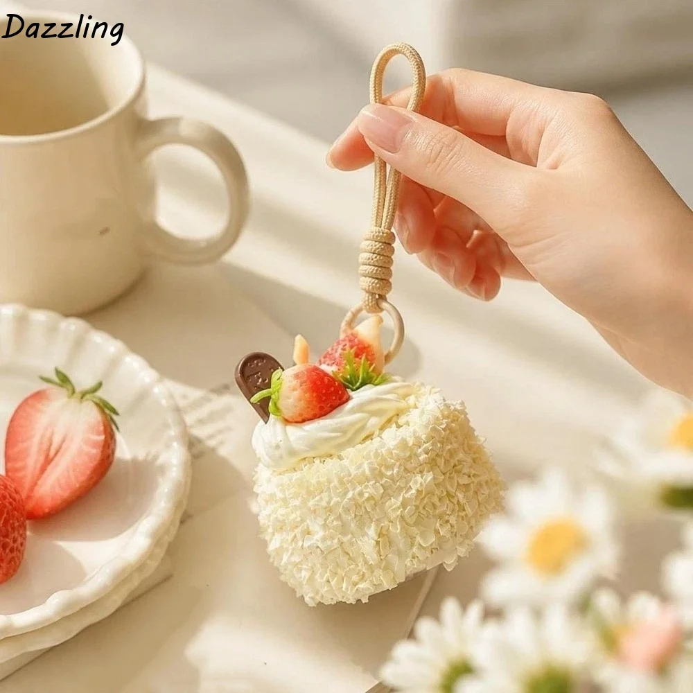 Realistic Simulation Cake Keychain Chocolate Fruit Decoration Mousse Cake Pendant Strawberry Cream Cake Hanging Bag Pendant
