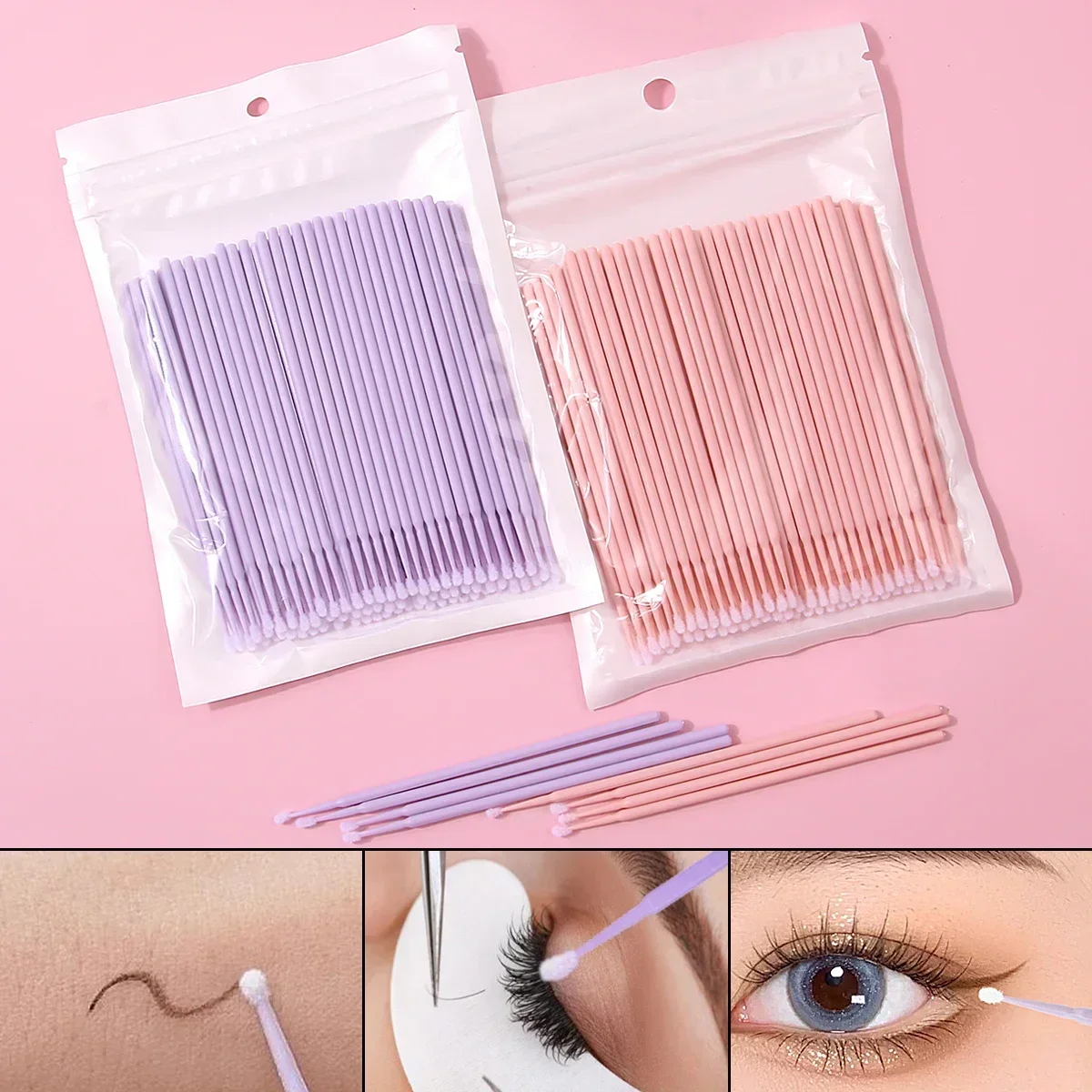 100 teile/losEinweg Baumwolle Weiche Tupfer Wimpern Verlängerung Microbrush Applikatoren Individuelle Mascara Micro Pinsel Stick