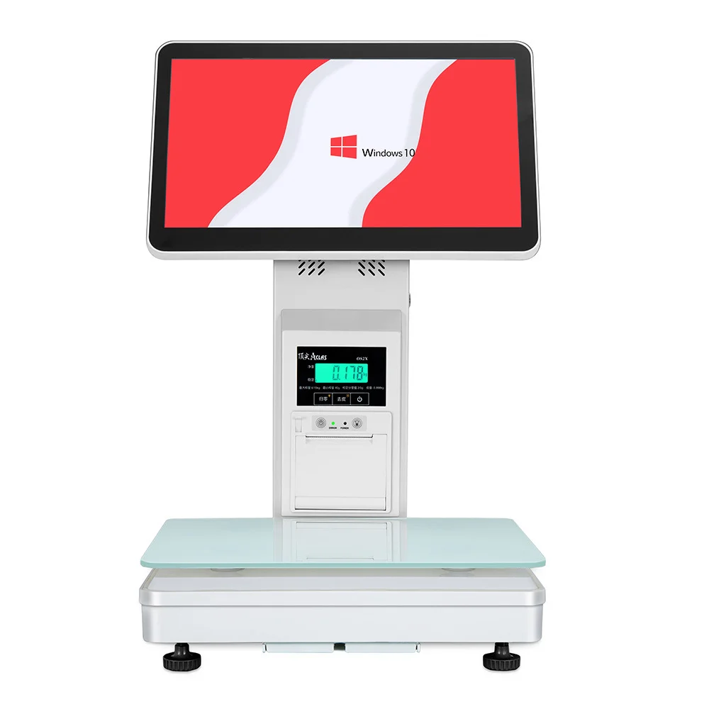 

Supermarket AI Intelligent Recognition Scale Dual-Screen 15.6D Integrated PC Cash Register POS Fresh Cooked Food & Fruit Scanner
