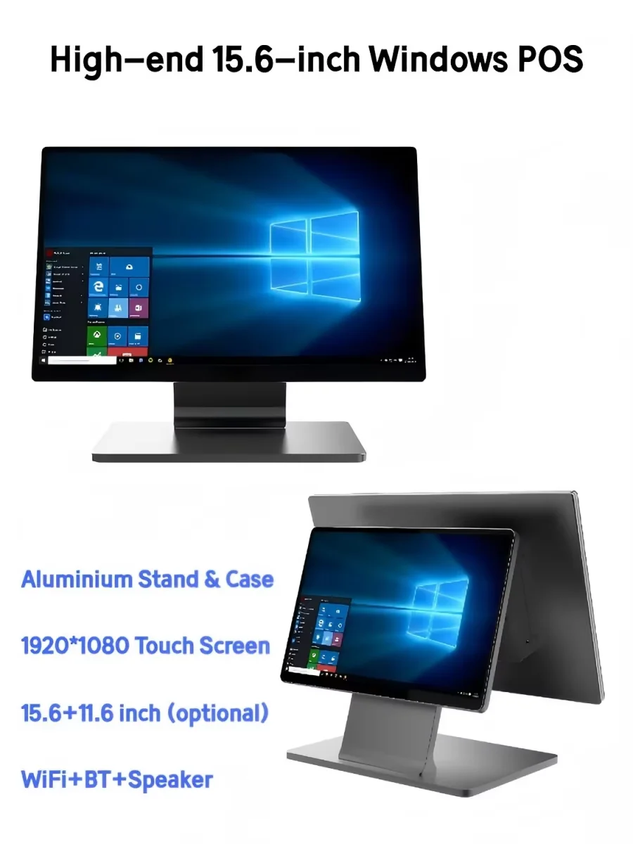 High-end 15.6 inch Windows I5 Gen4 Cash Register, 1920*1080 Touch Screen 8G 128G POS Terminal with Aluminum Alloy Stand & Shell