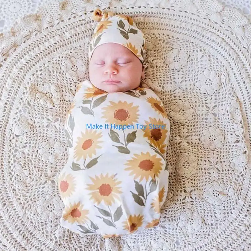 28EC الوليد الطفل كيس النوم قبعة مجموعة التفاف قماط التصوير الدعائم للبنين بنات البوليستر النوم بطانية #2