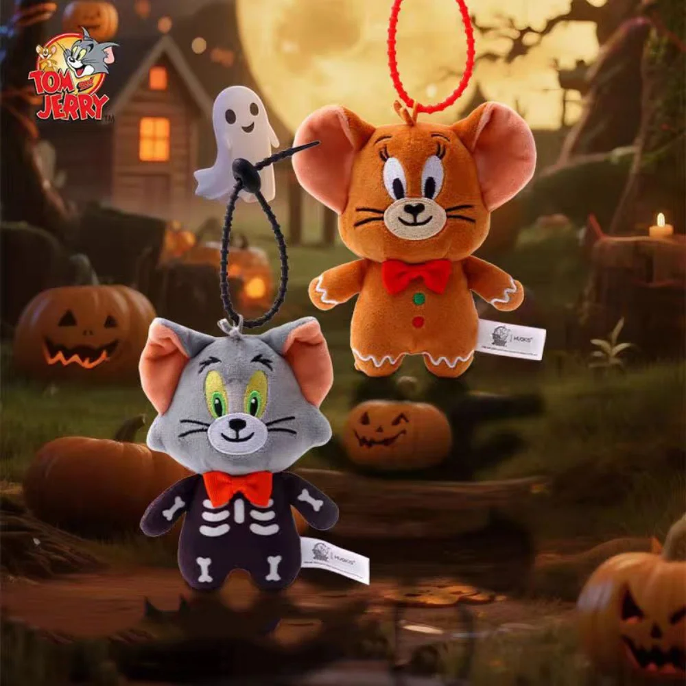 Véritable Anime Tom et Jerry dessin animé en peluche poupée jouets Kawaii Halloween série poupées porte-clés étudiant sac à dos décoration cadeaux