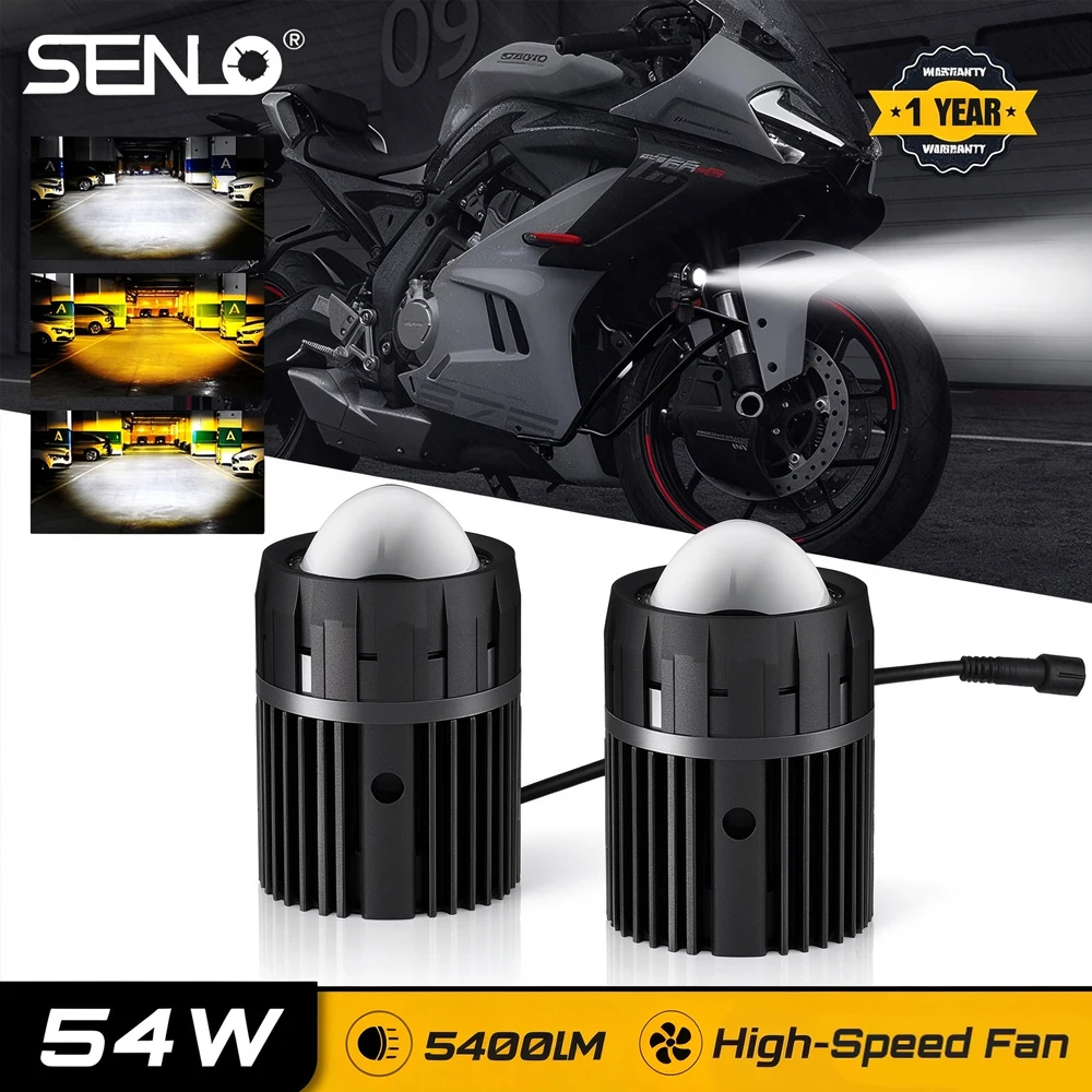 2PCS Senlo M1 Pro LED Motorcycle Headlight 54W Dual Color Auxiliary Driving Light Spotlight Projector Lens For R1200GS F800GS