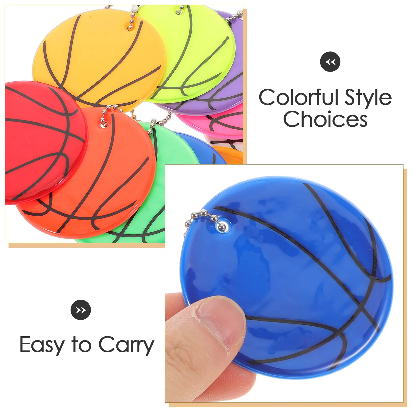 10Pcs Reflective Basketball Glow Pendant Keychain High Visibility Safety Reflector Backpack Charm for Outdoor School Bag