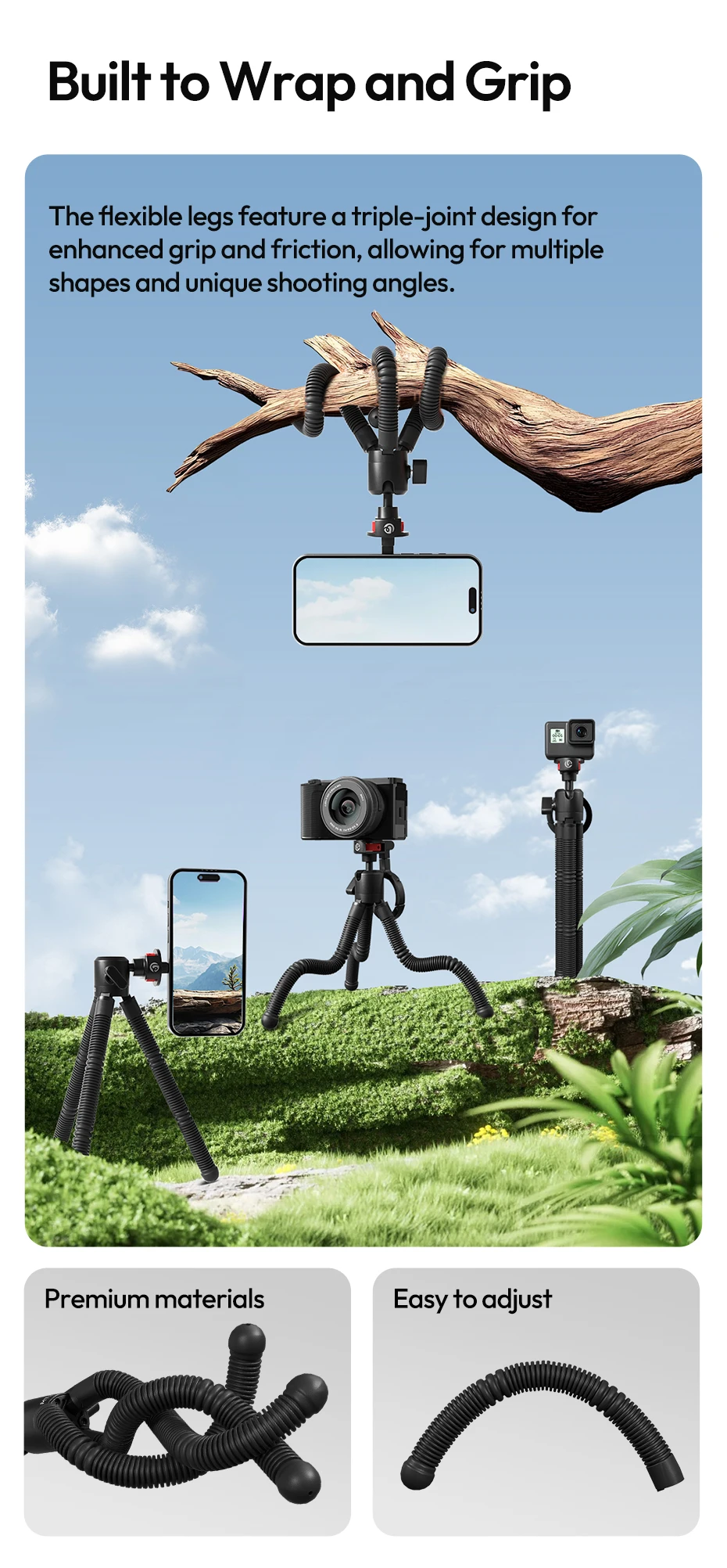 Ulanzi MT30 Magnetisches flexibles Stativ für Fotografie, Telefonkamera 360° ° Einstellbare Kugelkopf umwickelte Beine Stativ Outdoor Vlog – Detail 8
